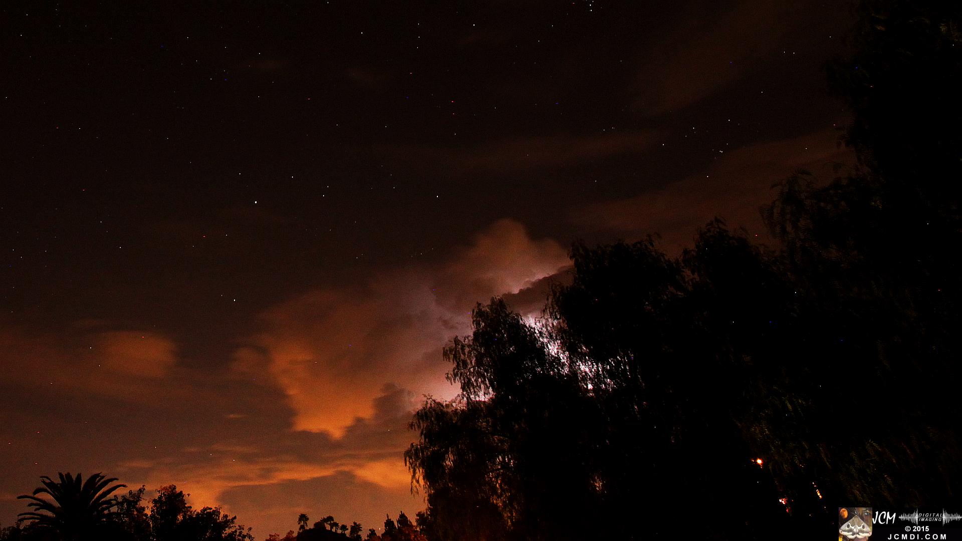 A lightning flash illuminates the night sky over Santa Clarita, Oct. 14, 2015 JCMDI.COM
